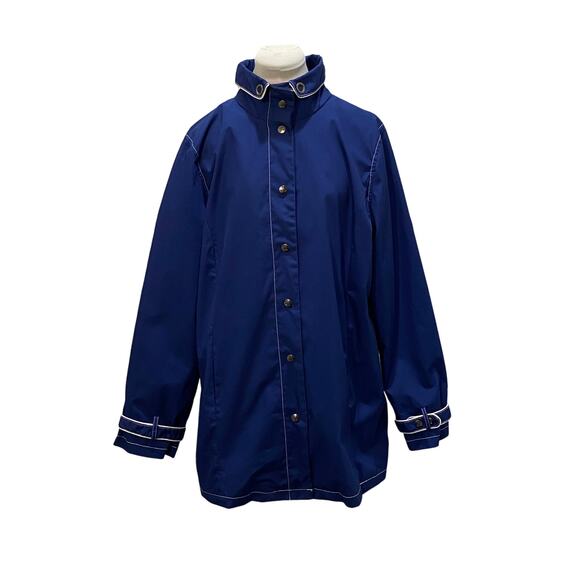 DENNIS BASSO Blue White Windbreaker Jacket Coat LARGE Nautical Preppy Boating - Picture 3 of 7
